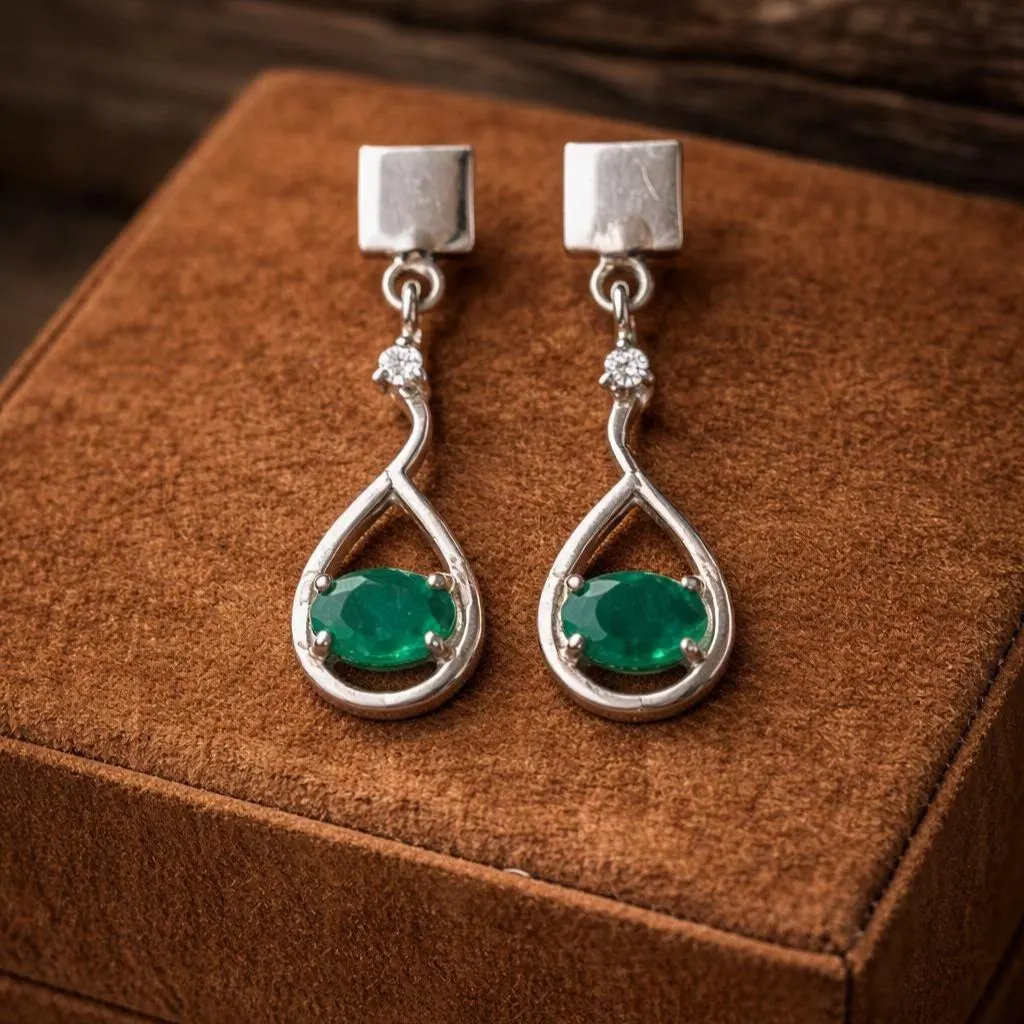 Natural Emerald Drop Earrings- 925 Sterling Silver Earrings- Oval Green Emerald Dangle Earrings- Minimalist Women's Jewellery- Gift For Her - Image 2