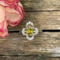 Yellow Tourmaline Ring – Floral Halo, Sterling Silver Gemstone Jewelry