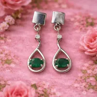 Natural Emerald Drop Earrings- 925 Sterling Silver Earrings- Oval Green Emerald Dangle Earrings- Minimalist Women's Jewellery- Gift For Her