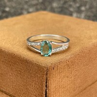 Natural Zambian Emerald Ring 925 Sterling Silver- Oval Bluish Green Gemstone Ring- Minimalist Engagement Ring- May Birthstone Jewellery