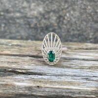 Natural Zambian Emerald- 925 Sterling Silver Elegant Statement Jewellery- Oval Green Gemstone Ring- Vintage Style Gift For Her- Women's Ring