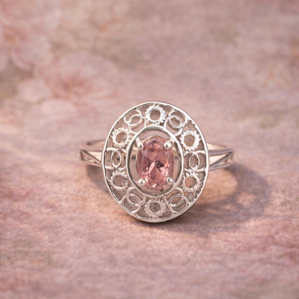 92.5 Sterling silver Ring- Natural Tourmaline Ring- Pink Oval Gemstone Ring- Minimalist Style Ring- Romantic gift For Her- Women Jewellery - Image 4