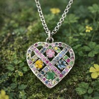 Emerald & Sapphire Heart Necklace - Sterling Silver Gemstone Pendant