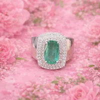 Natural Zambian Emerald CZ Halo Ring For Men- 925 Sterling Silver Ring- Cushion Cut Bluish Green Stone Statement Ring- Anniversary Gift Him