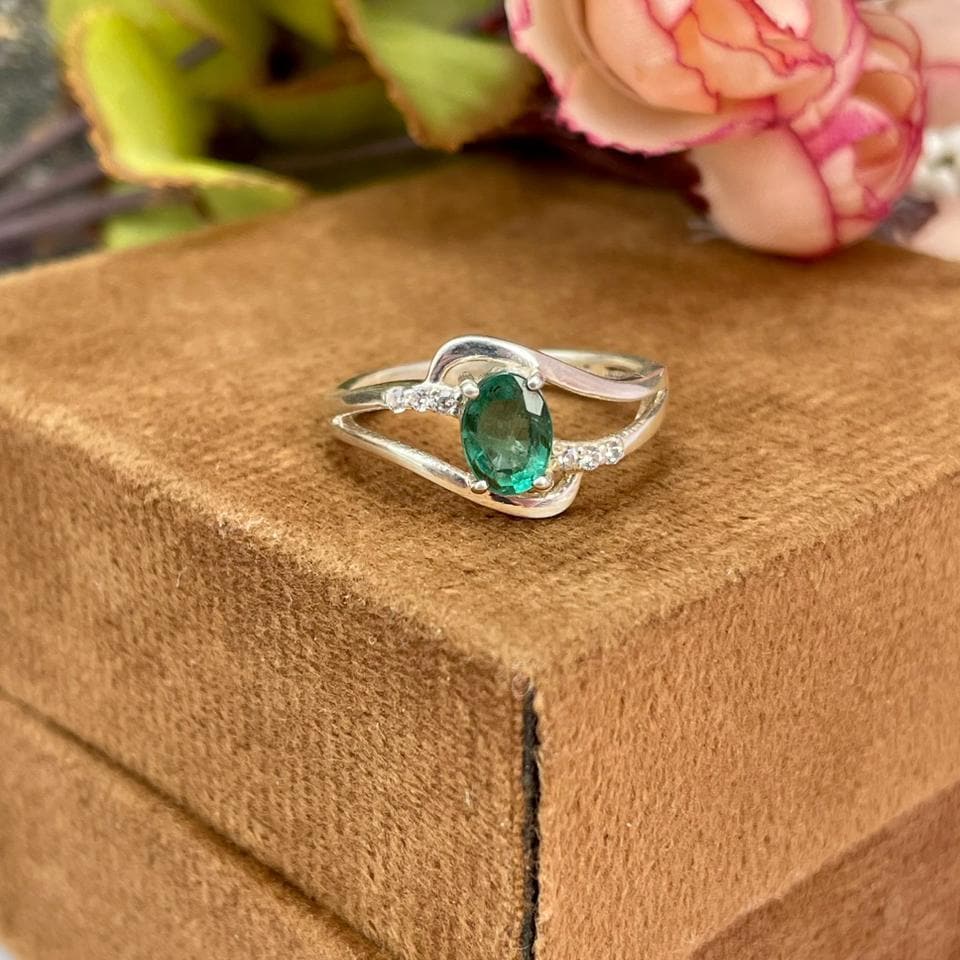 Natural Zambian Emerald Ring 925 Sterling Silver- Oval Emerald Crossover Ring- May Birthstone Jewellery- Elegant Engagement Ring- Gift Her - Image 3