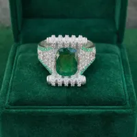 Natural Zambian Emerald CZ Halo Ring For Men- 925 Sterling Silver Ring- Cushion Cut Green Stone Statement Ring- Anniversary Gift For Him