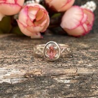 92.5 Sterling Silver Ring- Natural Pink Tourmaline Ring- Oval Cut Minimal Gemstone Ring- Everyday Elegant Ring- Vintage Women Jewellery-