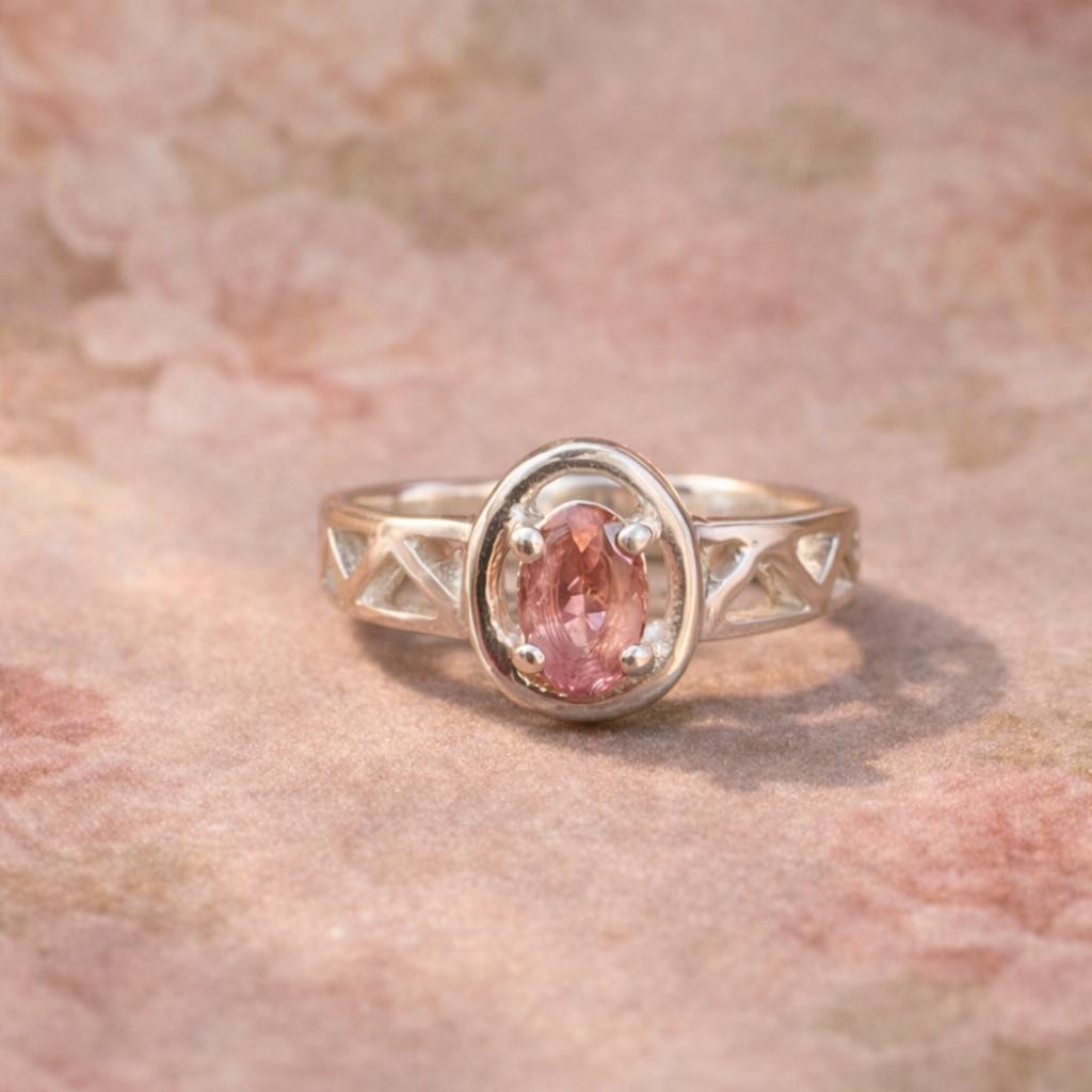 92.5 Sterling Silver Ring- Natural Pink Tourmaline Ring- Oval Cut Minimal Gemstone Ring- Everyday Elegant Ring- Vintage Women Jewellery- - Image 4