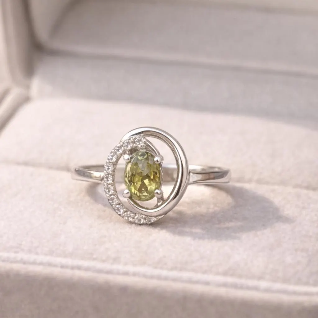 Oval Green Tourmaline Ring – Sterling Silver Swirl Design, Minimalist Jewelry - Image 4
