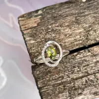 Oval Green Tourmaline Ring – Sterling Silver Swirl Design, Minimalist Jewelry