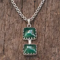 Natural Emerald Sterling Silver Pendant - Untreated Cushion Cut
