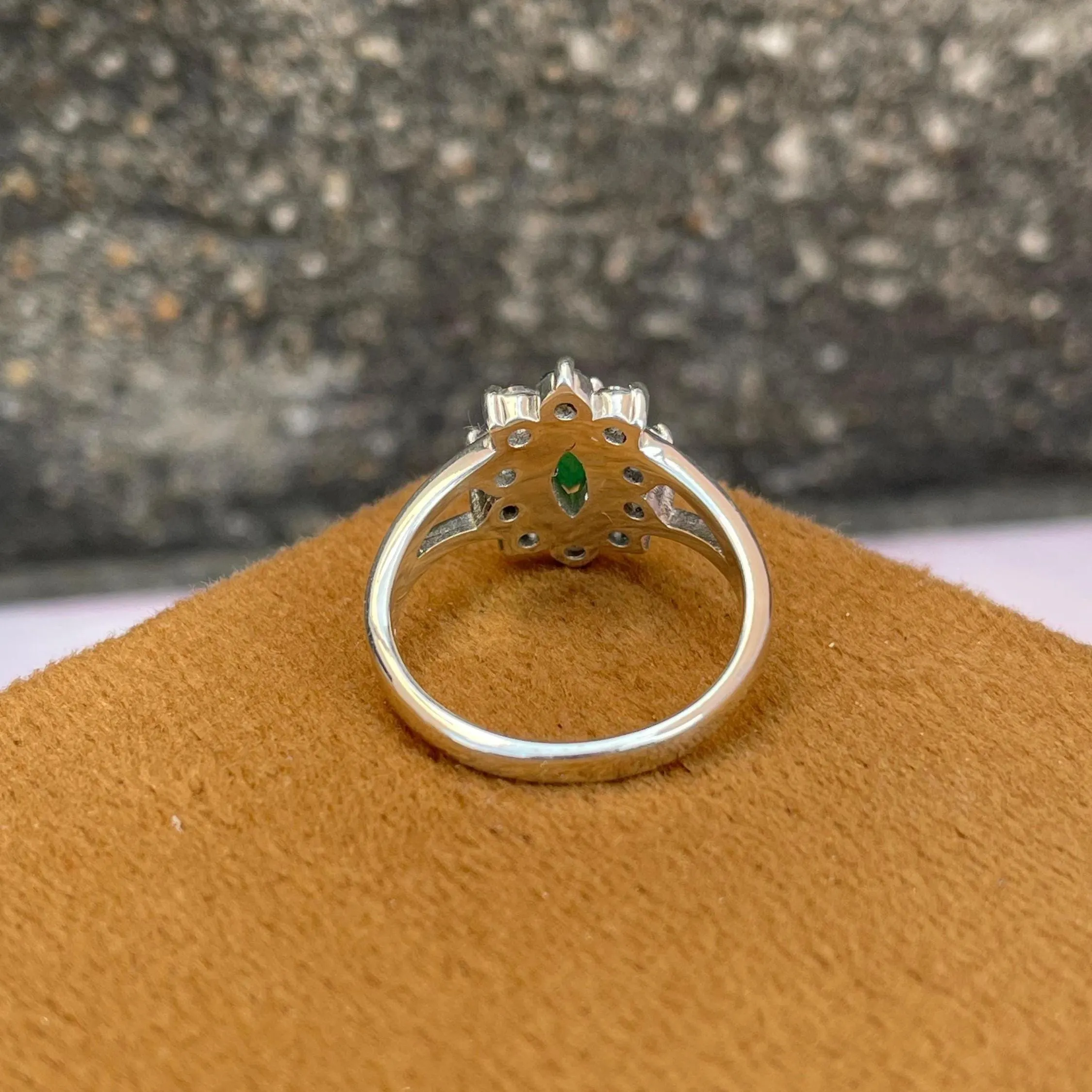 Natural Zambian Emerald Ring 925 Sterling Silver- Marquise Cut Emerald Silver Ring With Blue And White CZ- Vintage Style Engagement Ring - Image 2