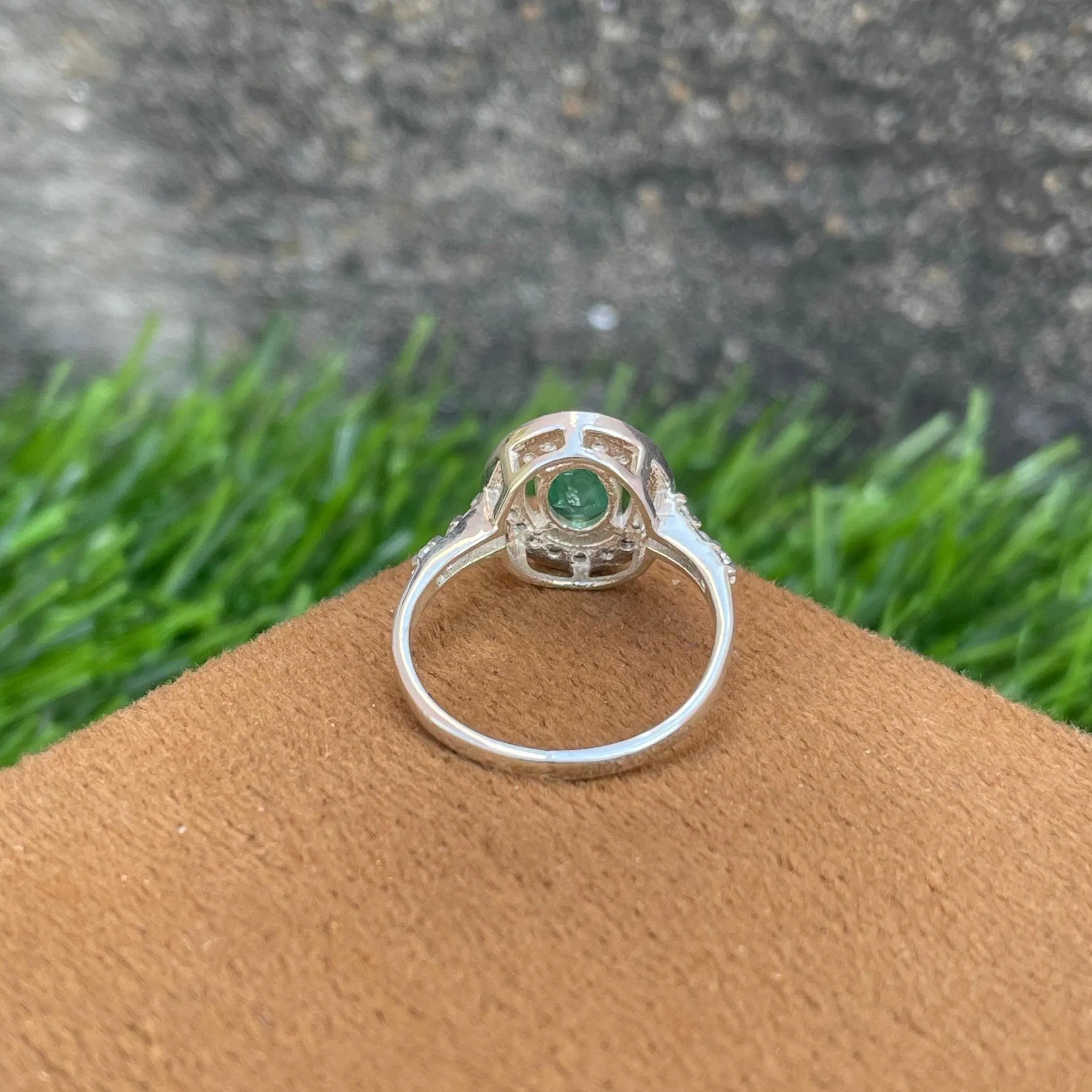 925 Sterling Silver Ring- Natural Zambian Emerald Ring- Vintage Style Vivid Green Gemstone Ring- Halo Emerald Engagement Ring- Gift For Her - Image 2