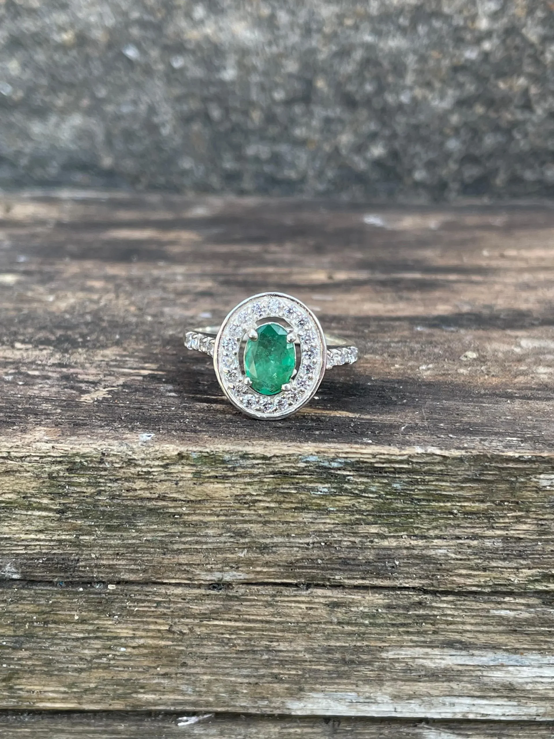 925 Sterling Silver Ring- Natural Zambian Emerald Ring- Vintage Style Vivid Green Gemstone Ring- Halo Emerald Engagement Ring- Gift For Her - Image 3