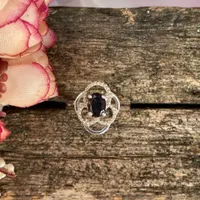 Natural Tourmaline Ring- 92.5 Sterling Silver Ring- Vintage Style Ring- Dark Blue Oval cut Gemstone  Ring- Statement Ring- Gift For Her