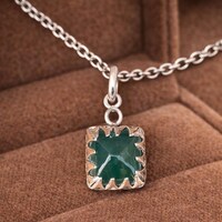 Cushion Cut Emerald Pendant - Sterling Silver May Birthstone Necklace