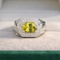 Natural Tourmaline CZ Ring- 925 Sterling Silver Statement Ring- Oval Halo Ring- Men's Ring- Vintage Style Engagement Ring