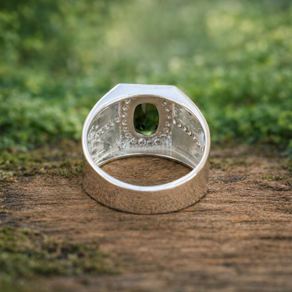 Natural Tourmaline CZ Ring- 925 Sterling Silver Statement Ring- Oval Halo Ring- Men's Ring- Vintage Style Engagement Ring - Image 2