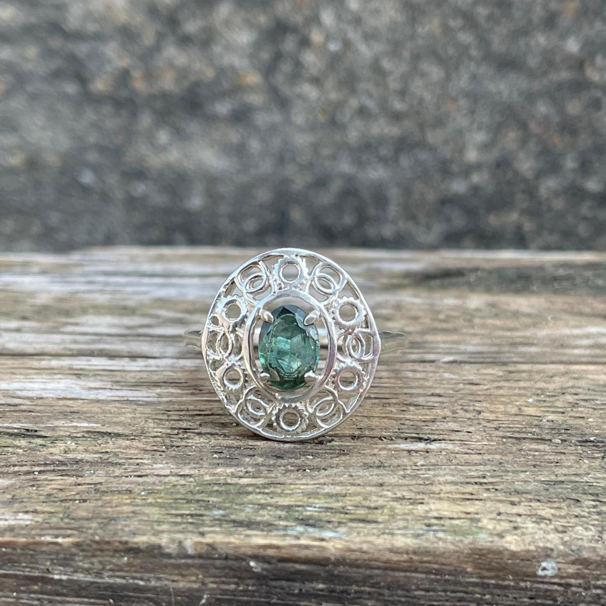 Natural Zambian Emerald Ring-925 Sterling Silver Ring- Oval Bluish Green Gems Ring- Vintage Style Silver Ring For Women- Statement Jewellery - Image 3