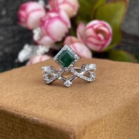 Natural Zambian Emerald -92.5 Sterling Silver Ring -Crown Design Emerald Ring -Rich Green Gemstone Ring -May Birthstone Ring -Gift For Her