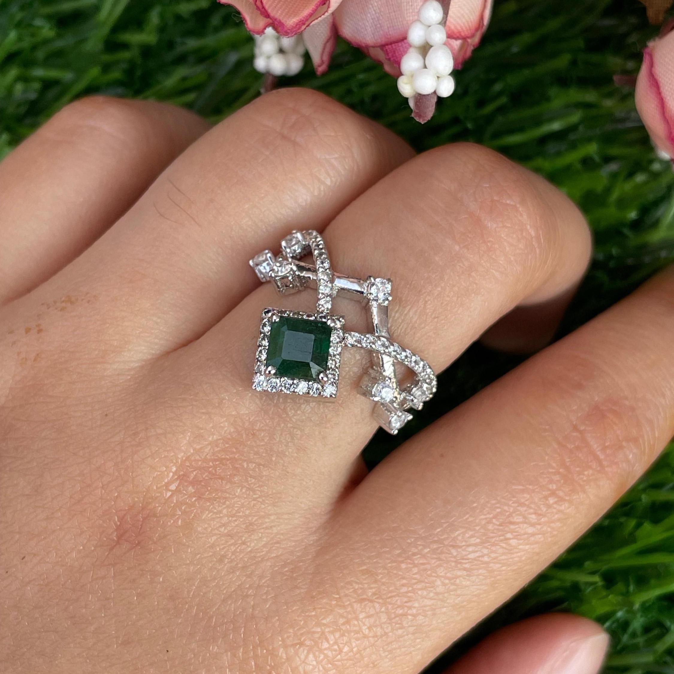 Natural Zambian Emerald -92.5 Sterling Silver Ring -Crown Design Emerald Ring -Rich Green Gemstone Ring -May Birthstone Ring -Gift For Her - Image 3