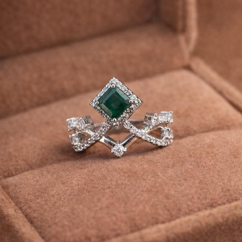 Natural Zambian Emerald -92.5 Sterling Silver Ring -Crown Design Emerald Ring -Rich Green Gemstone Ring -May Birthstone Ring -Gift For Her - Image 4