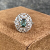 Natural Zambian Emerald Ring-925 Sterling Silver Ring- Oval Bluish Green Gems Ring- Vintage Style Silver Ring For Women- Statement Jewellery