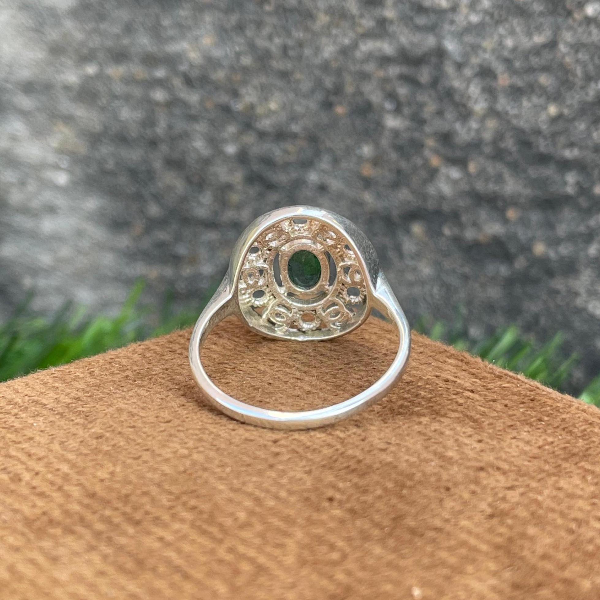 Natural Zambian Emerald Ring-925 Sterling Silver Ring- Oval Bluish Green Gems Ring- Vintage Style Silver Ring For Women- Statement Jewellery - Image 2