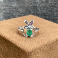Natural Zambian Emerald Ring-925 Sterling Silver Ring- Apple Shaped Green Gemstone Ring- Botanical Leaf Jewellery For Women- Gift For Her