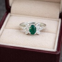 Natural Zambian Emerald Ring-925 Sterling Silver ring- Floral Emerald Ring-Silver Ring For Women- May Birthstone- Oval Green Elegant Ring