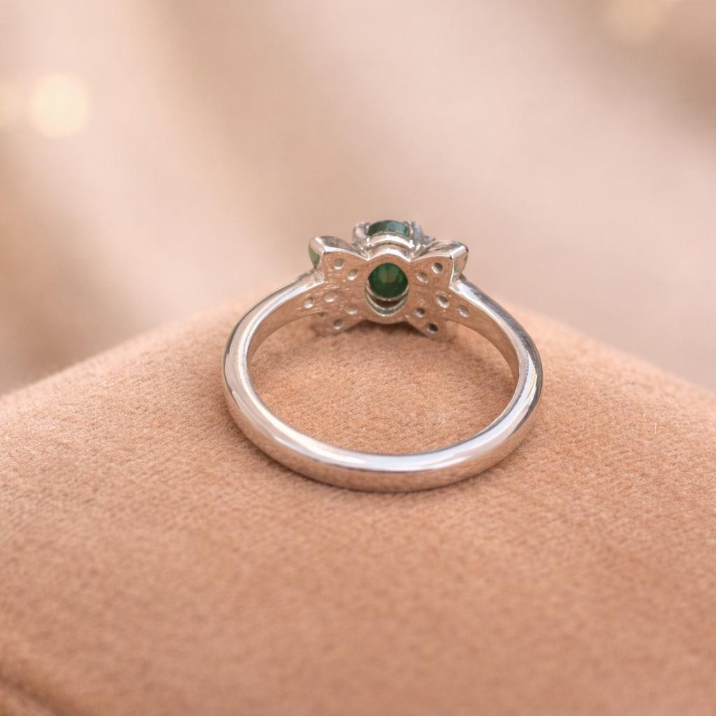 Natural Zambian Emerald Ring-925 Sterling Silver ring- Floral Emerald Ring-Silver Ring For Women- May Birthstone- Oval Green Elegant Ring - Image 2