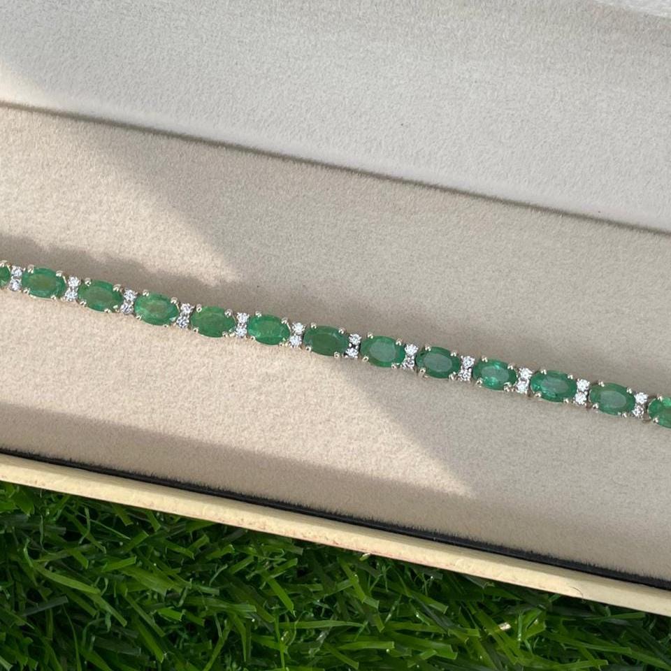 Natural Zambian Emerald Tennis Bracelet With CZ- 925 sterling Silver Bracelet- Geniune Vivid Green Oval Emerald- Anniversary Gift For Her - Image 2