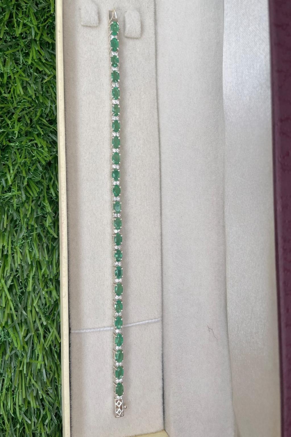 Natural Zambian Emerald Tennis Bracelet With CZ- 925 sterling Silver Bracelet- Geniune Vivid Green Oval Emerald- Anniversary Gift For Her - Image 3