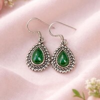 Natural Zambian  Emerald Teardrop Earrings In 925 Sterling Silver- Green Gemstone Jewellery- Silver Drop Earrings- Anniversary Gift For Her