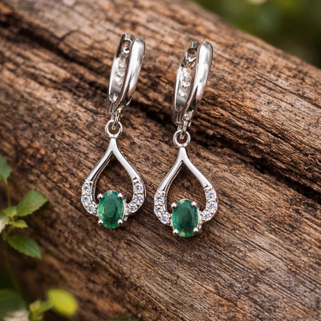 Natural Emerald Necklace Set- Vivid Green Emerald Silver Necklace With Matching Earrings- Elegant Jewellery Set- Anniversary Gift For Her - Image 3