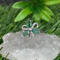 Natural Zambian Emerald Petal Ring -92.5 Sterling Silver Ring -May Birthstone Ring -Vivid Green Gemstone  -Vintage Ring -Everyday Jewellery