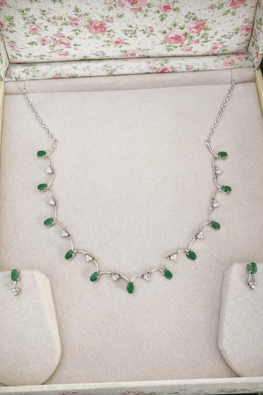 Natural Emerald Necklace Set- Rich Green Emerald Silver Necklace With Matching Earrings- Elegant Jewellery Set- Anniversary Gift For Her - Image 2