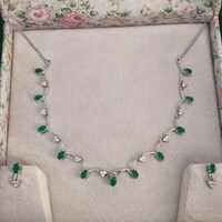 Natural Emerald Necklace Set- Rich Green Emerald Silver Necklace With Matching Earrings- Elegant Jewellery Set- Anniversary Gift For Her