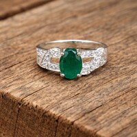 Natural Zambian Emerald Ring 925 Sterling Silver- Vivid Green Oval Emerald- Statement Ring- May Birthstone Jewellery Gift