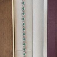 Natural Zambian Emerald Bracelet With CZ- 925 sterling Silver Bracelet- Geniune Green Emerald- Anniversary Gift For Her