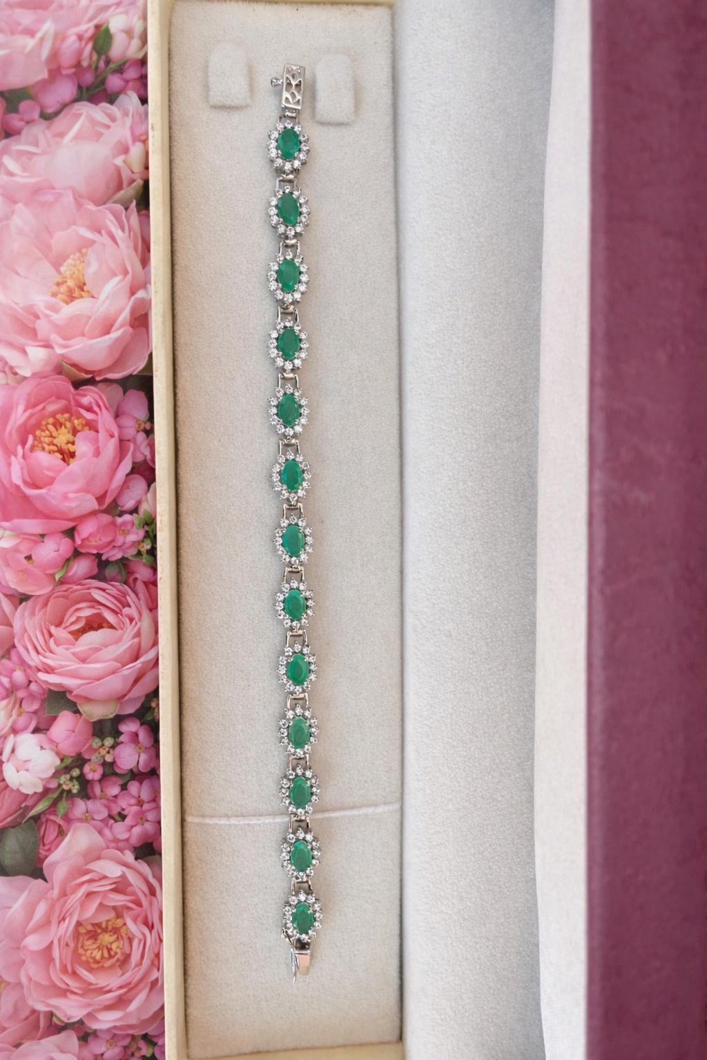 Natural Zambian Emerald Bracelet With CZ- 925 sterling Silver Bracelet- Geniune Green Emerald- Anniversary Gift For Her - Image 2