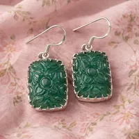 Natural Zambian Emerald Earrings 925 Sterling Silver- Floral Curved Stone Earrings- Anniversary Gift For Her- Vintage Style Jewellery