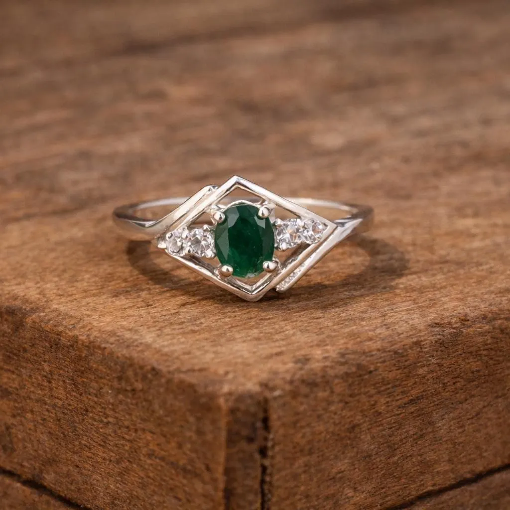 Natural Zambian Emerald Ring- 92.5 Sterling Silver Ring-Rich Green Oval Gemstone Ring-May Birthstone Ring- Elegant Daily Wear Jewellery- - Image 4