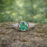 Natural Zambian Emerald Ring 925 Sterling Silver- Round Cut Green Emerald Silver Ring- Minimal Engagement Ring- May Birthstone Ring-Gift Her