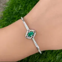 Natural Zambian Emerald Bracelet With CZ- 925 sterling Silver Bracelet- Green Gemstone Bracelet-Dainty Heart Desgin Jewellery- Gift For Her