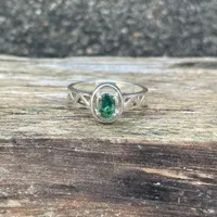 Natural Zambian Emerald Ring 92.5 Silver Sterling Ring- Bluish Green Oval Gemstone Ring- Vintage Inspired Emerald Ring- Classic Minimal Ring