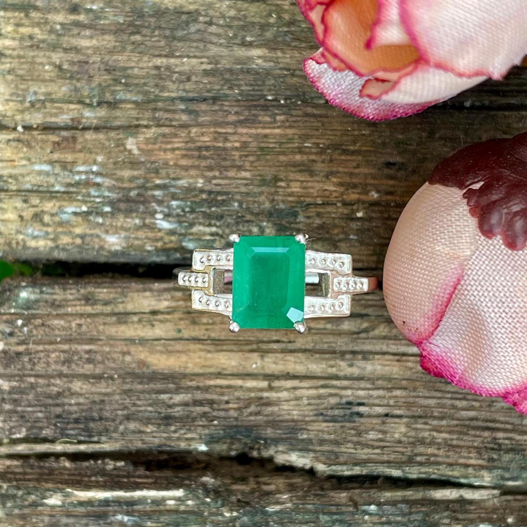 Natural Zambian Emerald Ring 925 Sterling Silver- Green Emerald Engagement Ring- May Birthstone Ring- Anniversary Gift For Her- Minimal Ring - Image 3