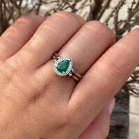 Double Stone 925 Sterling Silver Ring- Natural  Emerald And Tanzanite Pear Cut Ring- Dainty Ring Gift For Her-Morden Statement Jewellery