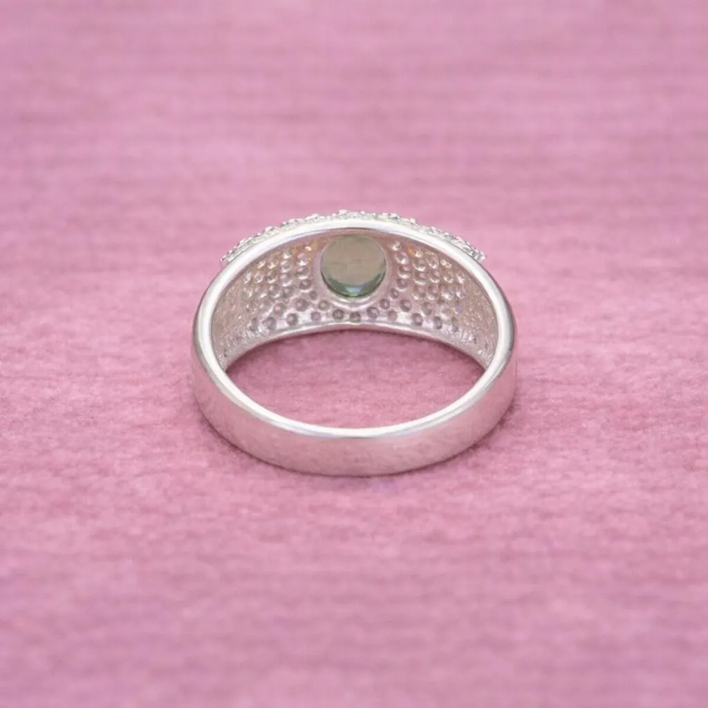 Natural Zambian Emerald Ring 925 Sterling Silver Ring- Bluish Green oval Gemstone Ring- Statement Silver Jewellery- Vintage Style Jewellery - Image 2