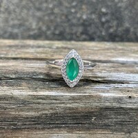Marquise Zambian Emerald Ring – Vintage 925 Sterling Silver